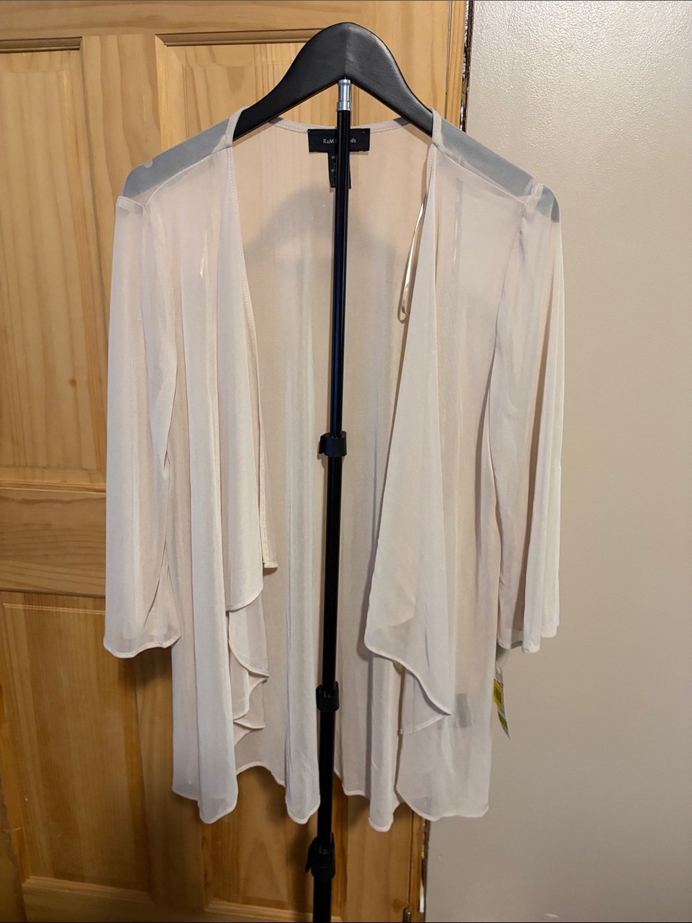 Eileen Fisher Sheer Open-Front Cardigan in Light Beige